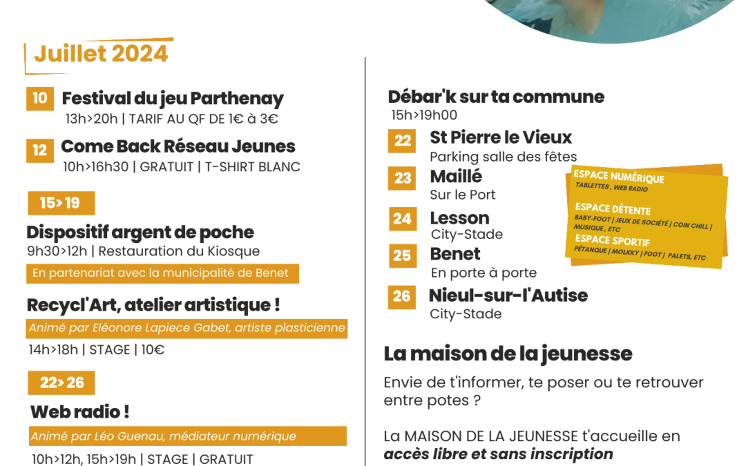 Agenda Maison de la Jeunesse – Juillet 2024